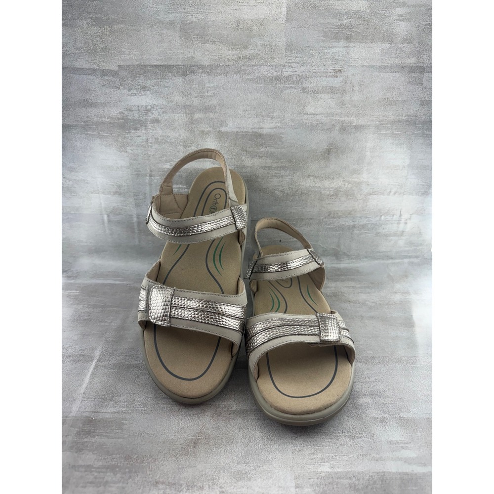 OrthoFeet 69061 Women Metallic Taupe Leather Orthopedic Slingback Sandals 9.5B